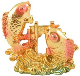 Golden Vastu Feng Shui Colorful Fish For Good Luck and Prosperity Decorative Showpiece  -  4 cm