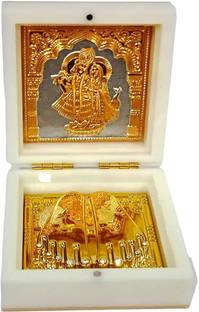 Agromech Lord Radha Krishna Charan Paduka Golden for Home Temple/Office/for Pooja Decorative Showpiece  -  9.5 cm