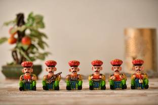 Fashion Bizz Rajasthani Wooden Musician Bawla Set of 6 Pcs Decorative Showpiece  -  5.4 cm