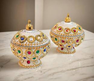 Koil (Pack of 2) White Dome Shape Sindoor Dani Box dani stick dibbi dibiya kumkum Decorative Showpiece  -  6 cm