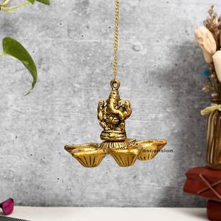 Ascension Ganesha Hanging Diya for Home Decor 3Inches Diya 6Inches Chain Home Temple Decor Decorative Showpiece  -  23 cm