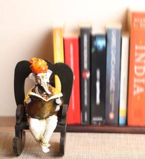 Flipkart SmartBuy Lord Ganesha reading Book on Wooden Chair Decorative Showpiece  -  16 cm