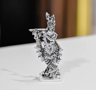 Stylewell Lord Krishna Standing With Flute White Stone Idol (St-562) God Stand Table Décor Decorative Showpiece  -  7.5 cm