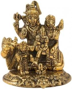 anil job works Metal Shiv Parivar / Shiv Parvati With Ganesh new improve spritual And Kartik Decorative Showpiece  -  14 cm