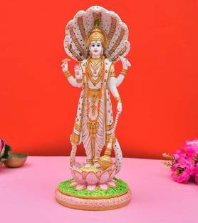 shri balaji crafts Lord Vishnu Statue Idol Murti Standing on Lotus Base with Sheshnag Decorative Showpiece  -  30 cm