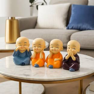 SR JAANVI COLLECTION Cute Little Baby Monk Buddha Set of 4 Decorative Showpiece  -  5 cm