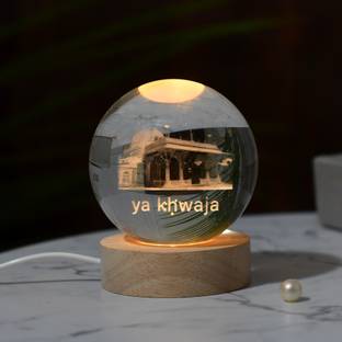 KhwajaDarbar Crystal Sphere with 3D Holographic Print of Ajmer Sharif Dargah and Ya Khwaja Decorative Showpiece  -  7.6 cm