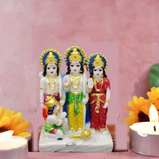 DARIDRA BHANJAN marble Shri Ram Darbar with Hanuman Ji, Ram Darbar Marble Statue Decorative Showpiece  -  15 cm