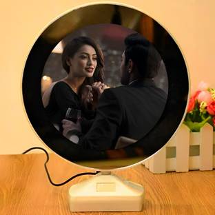 Frofac Personalized LED White Magic Mirror Round Photo Frame for Gifting Decorative Showpiece  -  23 cm