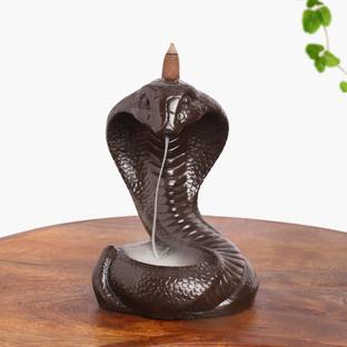 SMILES GIFT Brown Cobra Statue Backflow Smoke Fountain Agarbatti Holder | For Table, Home Decorative S...