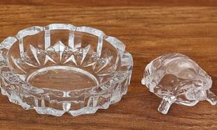 NEW VINAYAK COLLECTION Crystal tortoise and crystal glass plate , feng shui kachua idol with plate,feng shui decorative item,feng shui home decor item, feng shui idols and figurines,best idol for pooja needs Decorative Showpiece  -  14 cm
