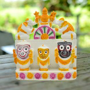 Jagannath World Spiritual Marble Sculpture Set of Lord Jagannath, Balaram and Subhadra. Decorative Showpiece  -  12.5 cm