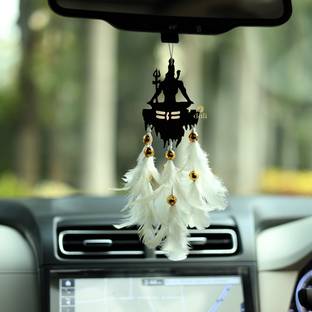 DULI Car Hanging Shivji with White Feathers Hanging Dream catcher Decorative Showpiece  -  8 cm