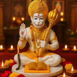 NIHARIKA HANDICRAFT Hanuman Ji Idol with Gada & Vedas Book for Car Dashboard, Pooja Marble Finish Decorative Showpiece  -  8 cm