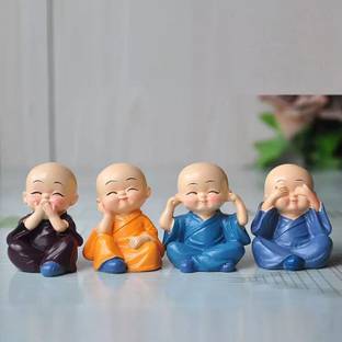 CCB Set of 4 Baby Monk Decoration Status Car Dash, (Buddha Showpiece for Home Décor) Decorative Showpiece  -  10 cm