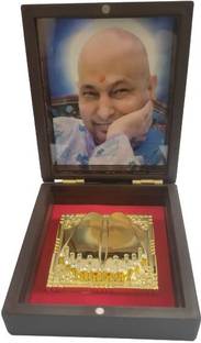 RK Basics Guru Ji Charan Paduka GuruJi Swaroop Wooden Gold Plated Decorative Showpiece  -  11 cm