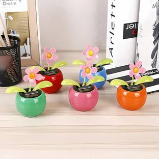 CHIPWOOD 1 Unit Solar Power Dancing Flower Car Dashboard Pot | Any Random Color | Decorative Showpiece  -  12 cm