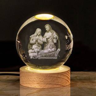 Lilone Holy Family with Baby Jesus Crystal Ball USB Lamp Decorative Showpiece  -  8 cm