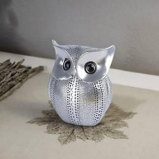 Royalbox Lucky Owl Resin Art Idol Figure Silver Owl Art Figure for Good Luck Statue Decorative Showpiece  -  14 cm