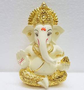 S A Gifts Gold and Silver Plated Ganesh Idol for Car Dashboard Small Ganesha Murti Decorative Showpiece  -  7 cm