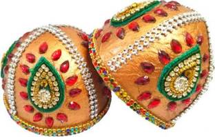 Epoojacart Kudakalu for Marriage - Dry Coconuts for Marriage - One Pair of Dry Coconuts Decorative Showpiece  -  6 cm