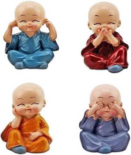 SHRIIDHI VASTUVIBES Resin Buddha Monk Statues, Small, Multicolour, Set of 4 Decorative Showpiece  -  2.5 cm