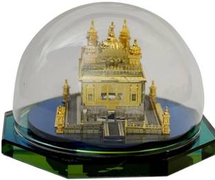 Bogenlite Golden Temple Covered by a Glass Dome for Decor 24K Gold Plated Idol of Temple Decorative Showpiece  -  4 cm