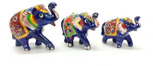 AFTERSTITCH Set of 3 Elephant Showpiece for Home Decoration Animal Idol Statue Figurine Gift Decorative Showpiece  -  7 cm
