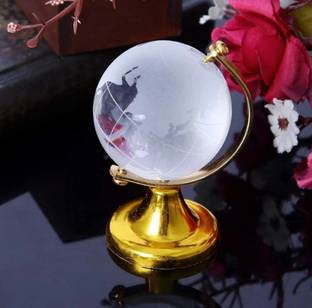 SP Handicrafts Decor Round Earth Globe Glass Sphere Ball Paperweight Stand Decorative Showpiece  -  7.5 cm