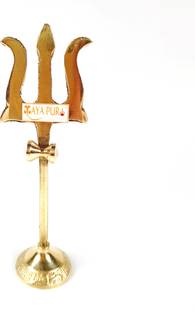 Mayapuri Shiva's Trishula with Damaru, Trishel for Puja, Pital Trishul with Stand, 5 inch Decorative Showpiece  -  12 cm