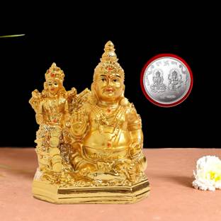 Kitlyn Kubera and Lakshmi Statue for Wealth and Harmony | showpiece for Home | Coin Decorative Showpiece  -  10 cm