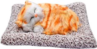 Gayatri Cute Realistic Sleeping Tabby Cat with Mat Artificial Cute Kitten Decorative Showpiece  -  10 cm