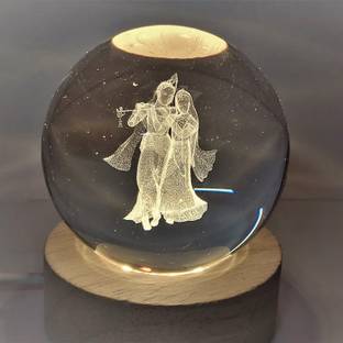 Lilone Standing Radha Krishna USB Crystal Ball Lamp Decorative Showpiece  -  8 cm