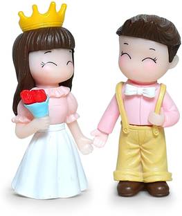 IDREAM Sweet Lovers Bride and Groom Figurine Miniature, 2pcs/Set (Pink & Yellow) Decorative Showpiece  -  6.5 cm
