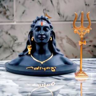 kunuaaru Adiyogi Moon On with tirshul with rudraksha Murti for Car Dash Board, Home Puja Decorative Showpiece  -  10 cm