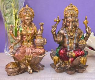 soni craft Handmade Bronze Lakshmi Ganesha Idol Set For Office/ Temple I Pooja I Home Decor Decorative Showpiece  -  12 cm