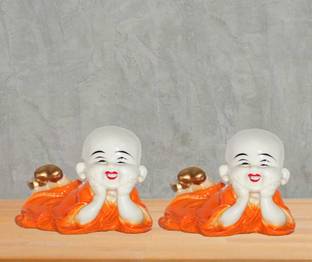 Flipkart SmartBuy Blissful Set of 2 Joyful Resin Laughing Buddha Showpiece - Auspicious Home Decor Decorative Showpiece  -  12 cm