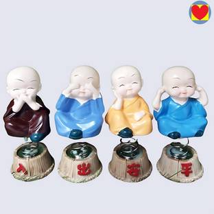 BZILO Decorative Set of 4 Handcrafted Resin Spring Buddha Monk Statues Car Decor H17 Decorative Showpiece  -  4 cm