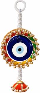 UD HUB Glass Blue Evil Eye With Lotus Good Luck Charm Prosperity at Offic Decorative Showpiece  -  16 cm