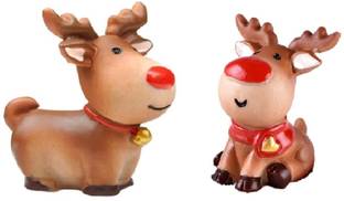 BHOOLU&GOOLU Cute Miniature Cartoon Antler Deer Elk Pattern Figurine - 2 Pcs Set Decorative Showpiece  -  2.8 cm