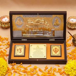 INTERNATIONAL GIFT Gold Plated Waheguru Ji Golden Temple Frame Prayer Box | For Return Gift Decorative Showpiece  -  4 cm