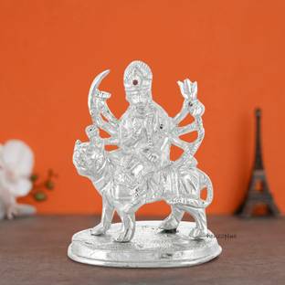HOUZZPLUS Handicraft White Metal Maa Durga Idol/Maa Durga Murti for Home Decor Decorative Showpiece  -  20 cm