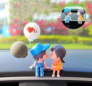 Velour Cute Couple Car Dashboard Pair Decorative Showpiece  -  4 cm
