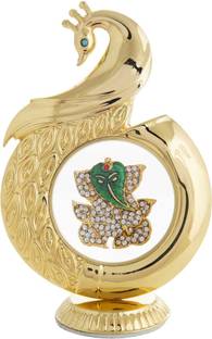 INTERNATIONAL GIFT Gold Plated Diamond Ganesh Idol In Peacock Shape | For Car Dashboard Decorative Showpiece  -  8 cm