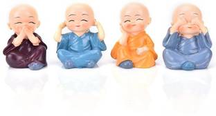 saishopfy Little Monk Buddha Kung Fu Lovely Home Car Interior Display Decoration Accessories 4pcs Decorative Showpiece  -  6 cm