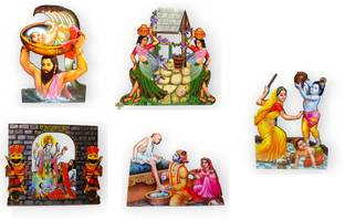 Firmus Krishna Baal Leela Set of 5 pc MDF Set For Janmashtami & Festive Decoration Decorative Showpiece  -  12.5 cm