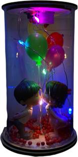MGTrading Glass Cute Couple showpiece with Light Best Valentines Day Gift Decorative Showpiece  -  15 cm