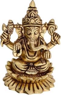 Shreeyash Kamal Ganesh Statue with Gold Finish - Ideal for Home & Office , 7.8cm height Decorative Showpiece  -  7.6 cm
