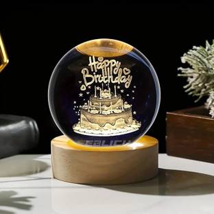 VARIYAENTERPRISE28 3D Crystal Happy Birthday Lamp Decorative Showpiece  -  7 cm