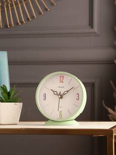 HOUSE OF COMMON Green Round Mini Analog Table Clock Decorative Showpiece  -  14 cm